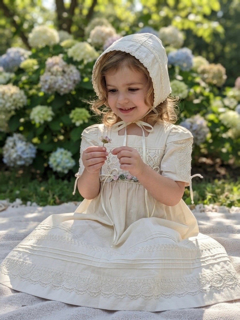 Classic Ivory Smocked Dress with Bonnet